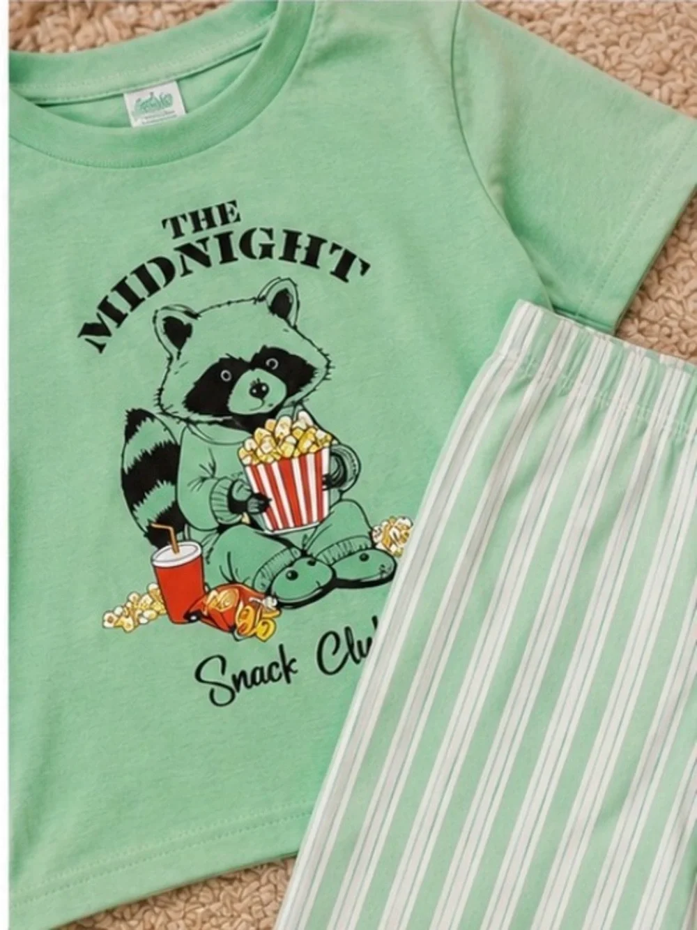 Kids' Mint Raccoon Snack Club Pajama Set